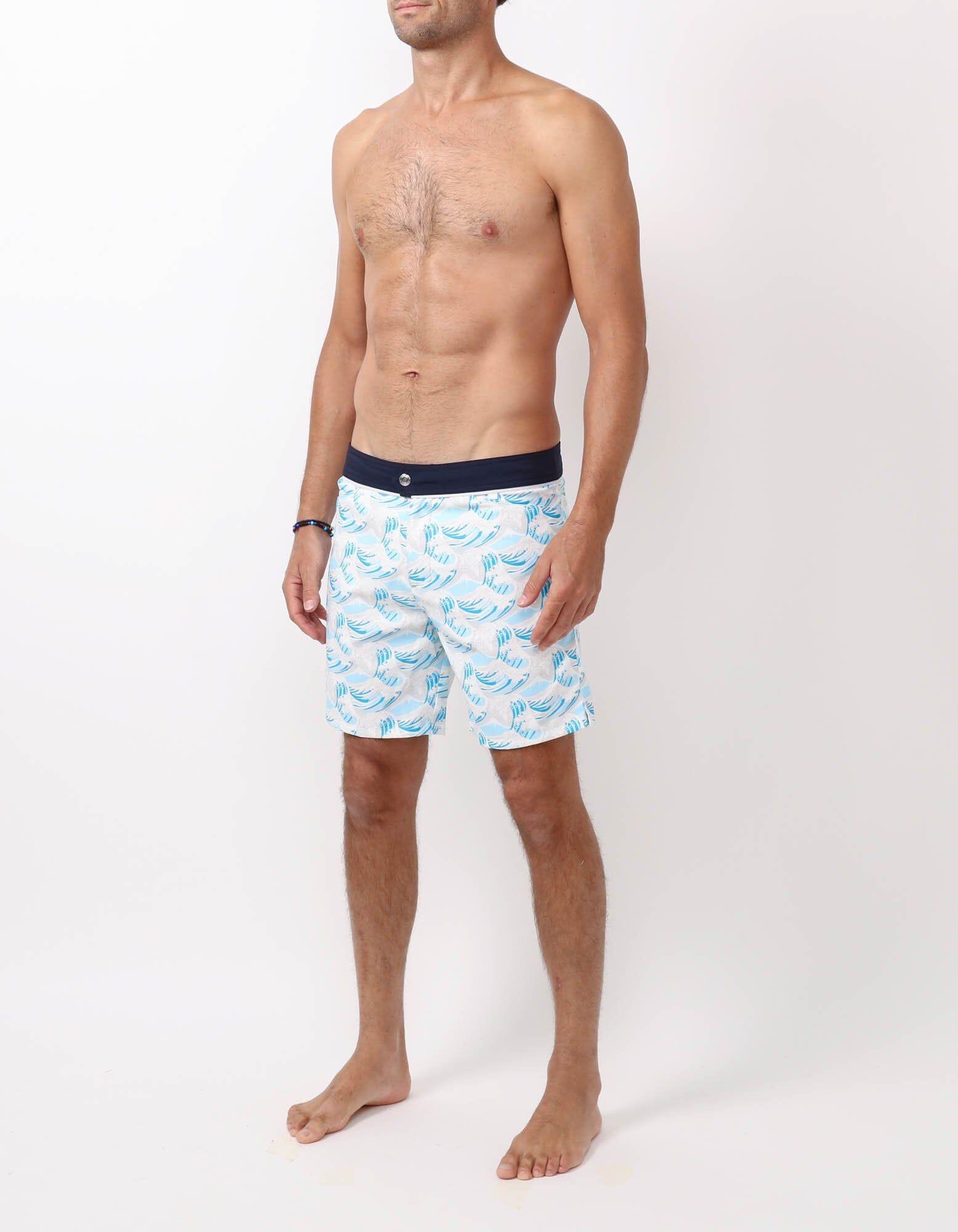 Barth4 - P08. Hokusai Turquoise & Navy Barth4 - P08. Hokusai Turquoise & Navy Swim Shorts - Barth4 MACKEENE