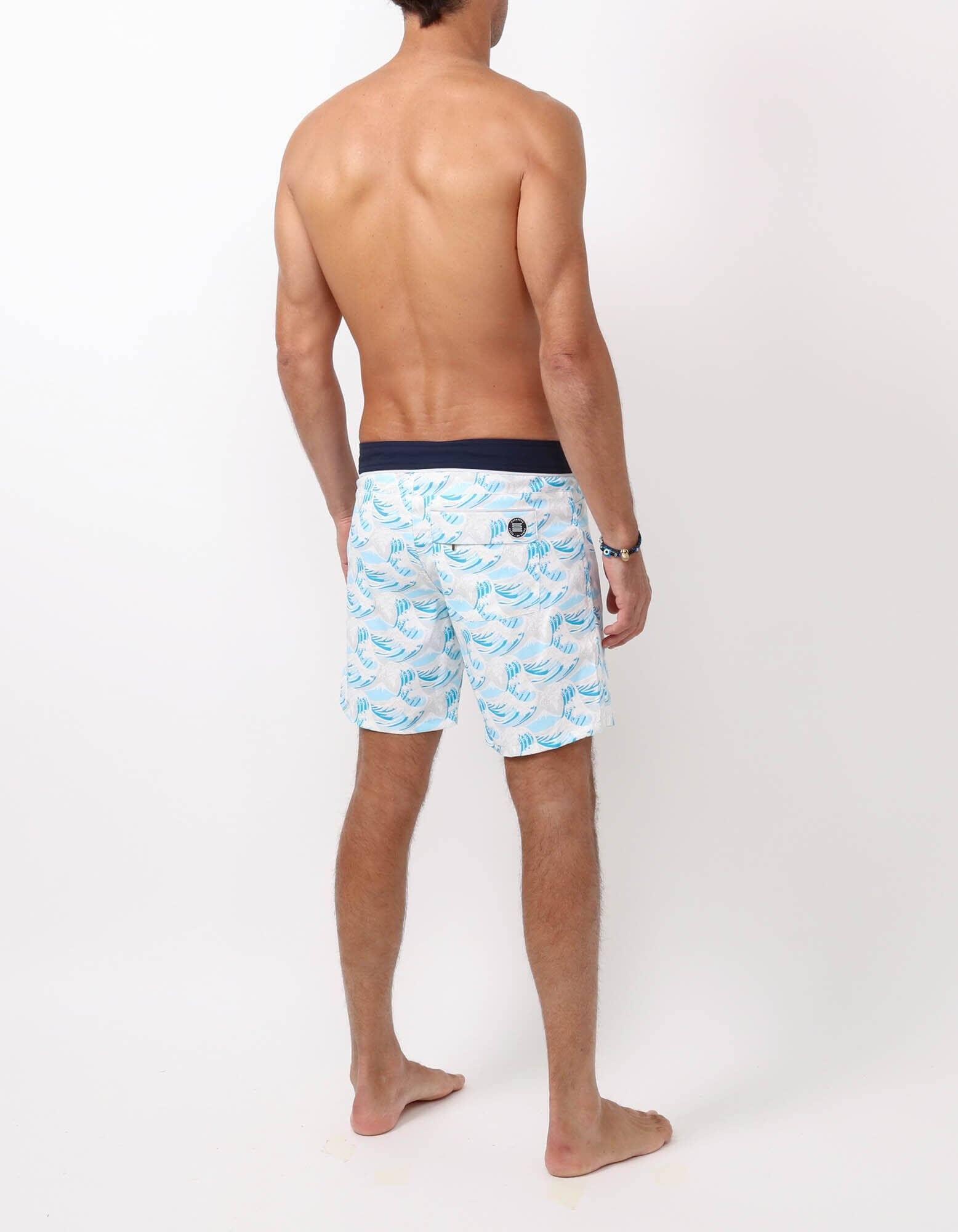 Barth4 - P08. Hokusai Turquoise & Navy Barth4 - P08. Hokusai Turquoise & Navy Swim Shorts - Barth4 MACKEENE